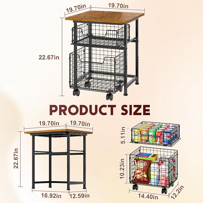 Mini Fridge Stand with Storage, Small Refrigerator Stand with 2 Drawers, Mini Fridge Shelf Cabinet-Max Load 350 LBS Heavy Microwave Stand Mini Fridge Cart for Dorm, Apartment, Kitchen, (Brown)