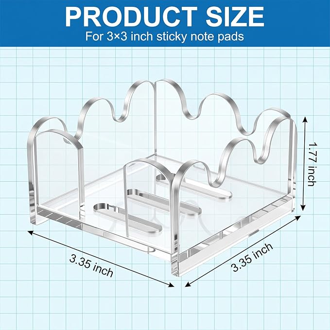 Scalloped Acrylic Sticky Note Holder 3x3 Inch, Cute Wave Design Note Dispenser Clear Thick Desktop Memo Pad Organizer for Aesthetic Dorm Room, Home Office, Teacher Desk Decor Supplies