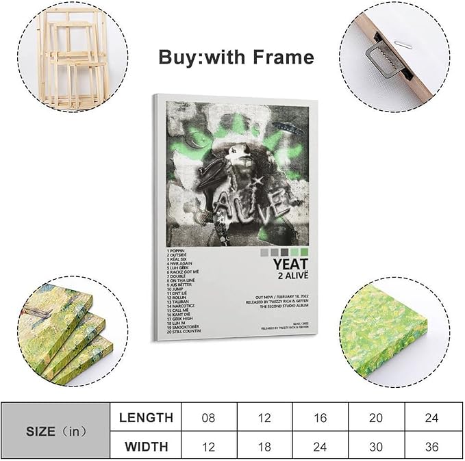 Yeat Poster 2 Alive Album Cover Poster Office Room Aesthetic Decoration Painting Canvas Wall Art Bedroom Painting Decoration Gift 16x24inch(40x60cm) Frame-style