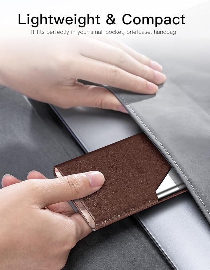 Padike Business Card Holder, Upgraded Leather Business Card Case Pocket Card Holders for Men or Women, Metal Slim Name Card Holder RFID Blocking Business Card Carrier with Magnetic Closure (Z-Coffee)