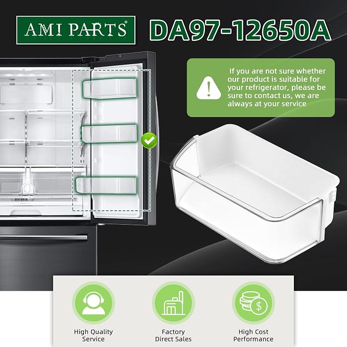 2 PACK DA97-12650A Refrigerator Door Shelf Bin (Right) fit for Sam-sung Refrigerator Parts RF260, RF261, RF263 Replaces DA63-06963 DA63-07104A - BY AMI PARTS