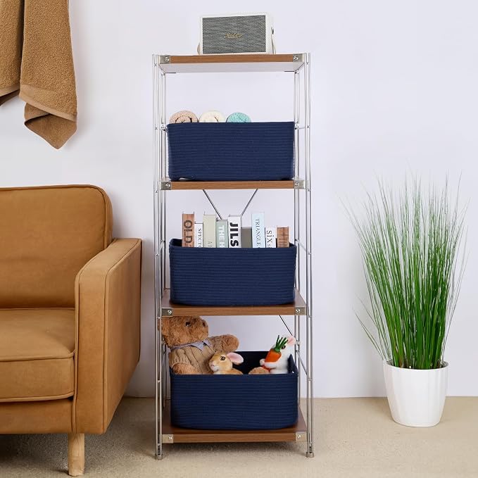 MiniArk Large Storage Baskets for Shelves, 17 x 13 x 7.5” Closet Organizers Bins for Clothes Blanket Towels, Baby Nursery, Toy Baskets Box, Woven Rope Baskets, 2 Packs Navy Blue