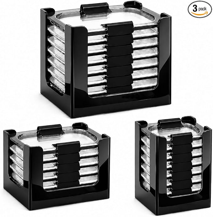 3PCS Clear Acrylic Food Container Lid Organizer for Rubbermaid Brilliance Nap-on Lids, Stackable Lid Holder Rack, Kitchen Storage Holder 4.7 Cup, 3.2 Cup, 1.3 Cup. 0.5 Cup Container，Black