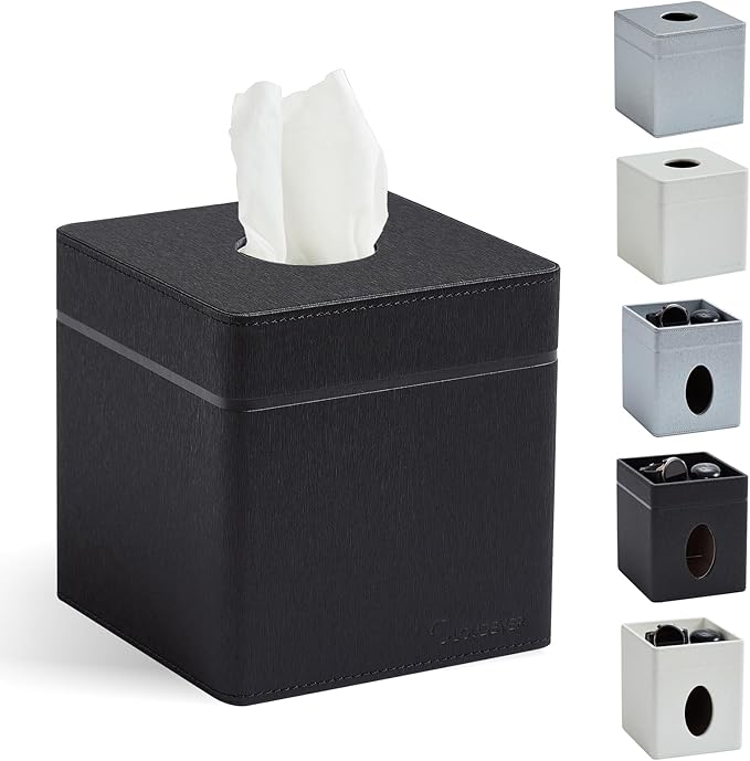 Tissue Box Holder Cover, Modern PU Leather Square Decorative Tissue Holder Organizer-Woven New Off White