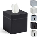 Tissue Box Holder Cover, Modern PU Leather Square Decorative Tissue Holder Organizer-Woven New Off White