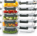 Cuiselect 10 Pack 22 Oz Glass Meal Prep Containers with Lids, Reusable Glass Food Storage Containers with Lids, Microwave, Oven, Freezer and Dishwasher Safe (Gray)