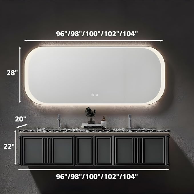 Black 98IN Dual Bathroom Vanity with Sink - Modern Floating Bathroom Vanity Set | Equipped with LED Smart Defogging Mirror | Luxurious Marble Countertop | Oak Material