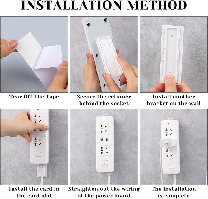 Giantree 6 Pack Self Adhesive Power Strip Holder, Power Strip Holder Desktop Mobile Punch Free Socket Holder, Desktop Socket Fixer for Kitchen Home Office and Cable Management(White)