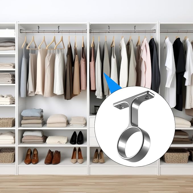 LEIFIDE 2 Pcs 1 5/16 Inch Diameter Round Wardrobe Closet Rod Suspended Center Support with Installation Screws Curtain Closet Rod Ceiling Mount Bracket for Home Wardrobe (Polished Chrome)