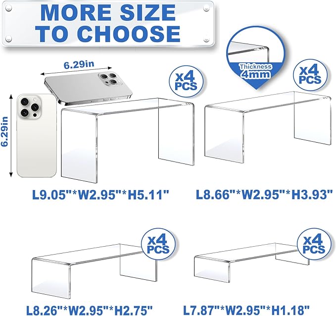 Aheroi Acrylic Risers Display Stands, Acrylic Stands for Display 16Pcs 4Set | Clear Risers Display Stands, Acrylic Display Shelf,Dessert Table Display Set Cupcake Candy Shoe Showcase Stands (7”L~8”L~9”L)