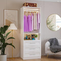 Closet System with 3 Drawers, 2FT-5FT Closet Organizer System with Shelf, Freestanding Walk-in Modular Closet System, Small Wood Closet Drawer System, White, Single Unit