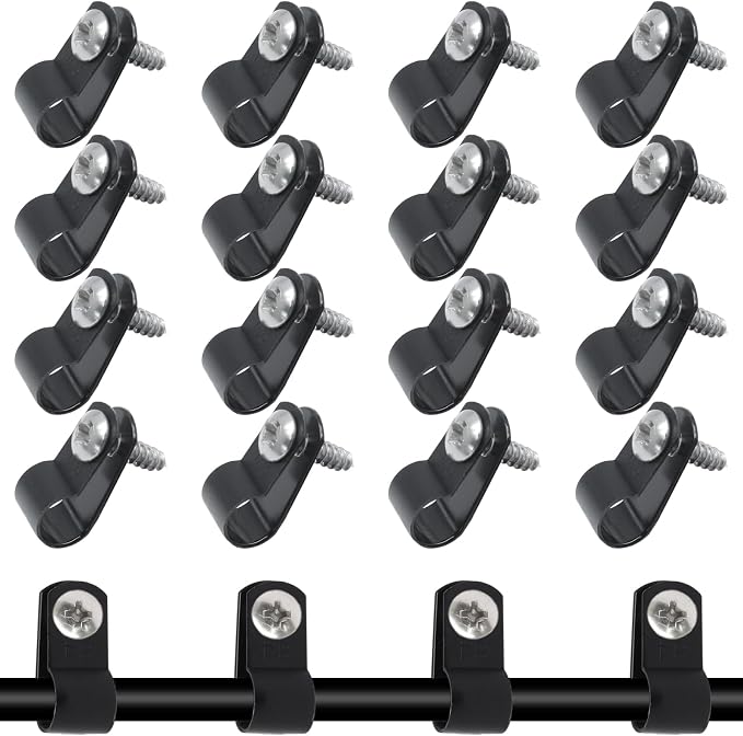 100 Pcs 1/3 Inch Black Nylon Cable Clip Wire Clamp, R-type | 8.4mm, Screw Mounting, Wire Management, Stainless Steel Screws Included