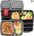 NEEBAKE 60 Sets 32oz Meal Prep Containers 2 Compartment - Plastic Food Storage Containers 2 Compartments with Lids