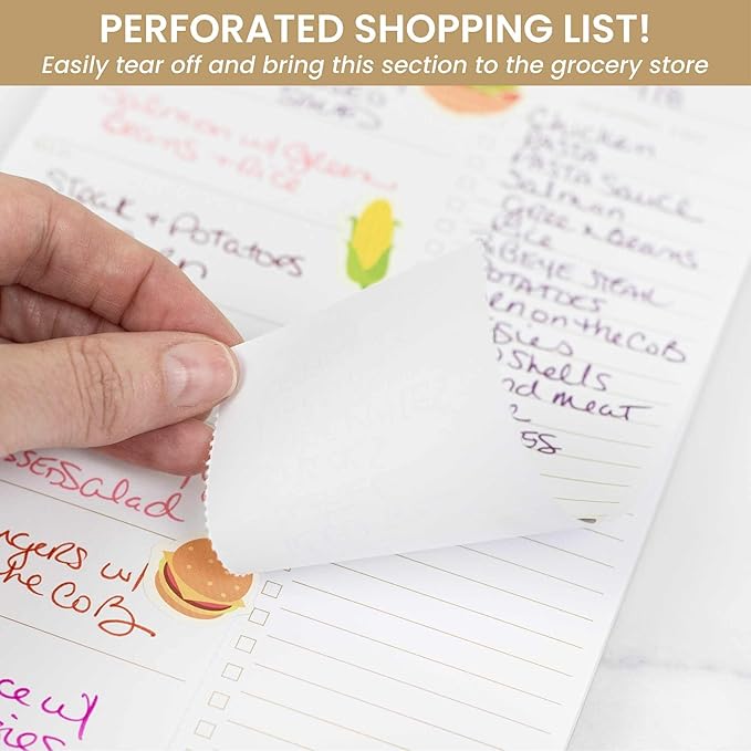bloom daily planners Weekly Meal Planning Pad - Magnetic Hanging Refrigerator Menu Planner with Tear-Off Sheets & Perforated Grocery Shopping Lists - 6” x 9” - Modern Gold