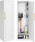 Broom Closet Storage Cabinet, 65" H Slim Utility Closet with Door and Shelf, Tall Vacuum Storage Cabinet with Hooks for Cleaning Tool, Broom Closet Organizer for Bathroom, Garage, White