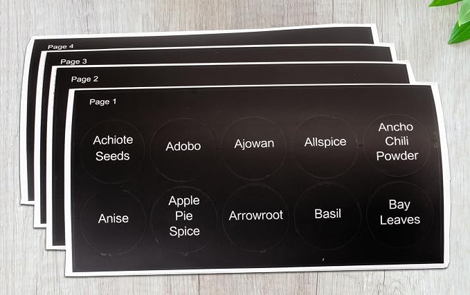 Orii Spice Labels, Black Round | 160 Pre-printed, 20 Blank