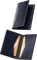 VULKIT Leather Business Card Holder 2 Sided Slim Business Name Card Organizer for Men or Women, Up to hold 20 cards (Vintage Navy)