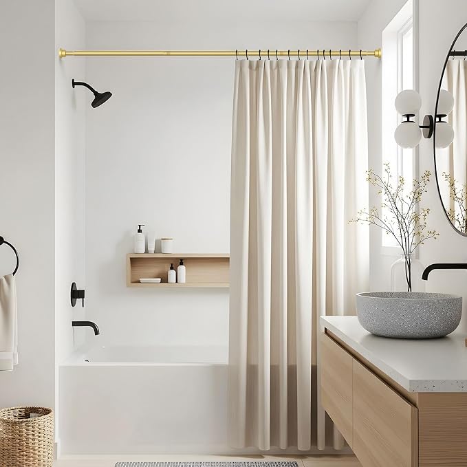 Shower Curtain Rod 45 to 77 Inches Gold Tension Curtain Rod No Drilling Shower Tension Rod Adjustable Curtain Tension Rod Shower Rods for Bathroom,Windows
