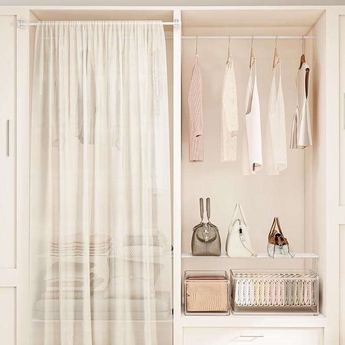 1PCS White Tension Curtain Rod 18-36 Inch Adjustable No Drilling Tension Rods Small Tension Rod Spring Rods, for Windows, Door And Closet. (With One Set Rod Holders)