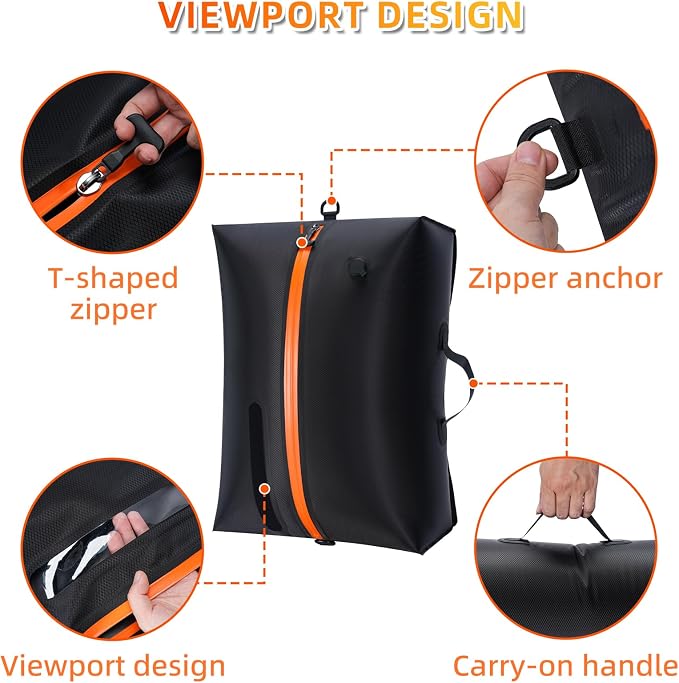 44L Travel Vacuum Bags with See-Through Window, IP68 Reusable Vacuum Compression Bags for Travel, Home Storage, Vacuum Seal Bags for Clothing, Fits 22/24/28 Inch Suitcase (1PC+No Pump)