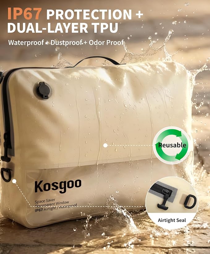 Vacuum Seal Bags for Travel 180° Open Compression Packing Cubes for Carry-on Luggage, IP67 Waterproof Space Saver Storage Bag (1 Pack No Pump, Beige)