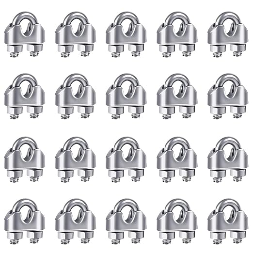 YAMASO 20PCS 3/16 Inches M5 Stainless Steel Wire Rope Cable Clip Clamp