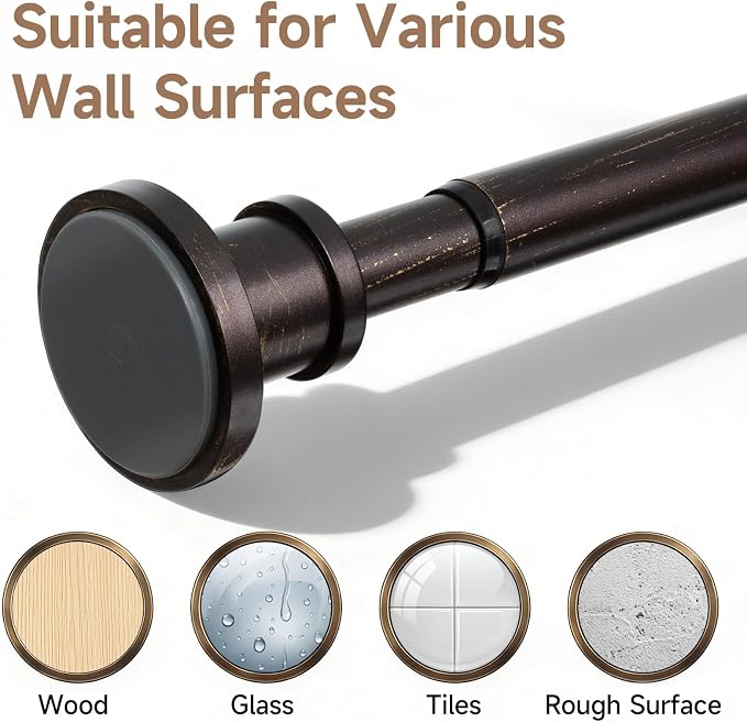 BRIOFOX Bronze Tension Curtain Rod 24 to 110 Inch(2-9.1ft) - Spring Tension Shower Curtain Rod, No Drilling Bronze Tension Rod for Curtains or Windows