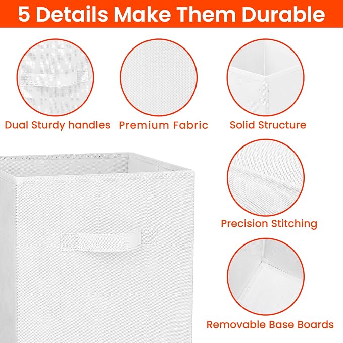 Criusia Storage Cubes - 13 Inch Heavy Duty Fabric Storage Bins for Shelves Closet Cube Organizer - 8 Pack Collapsible Cube Storage Bins Baskets for Clothes Blankets Toys - Nursery Organization (White)