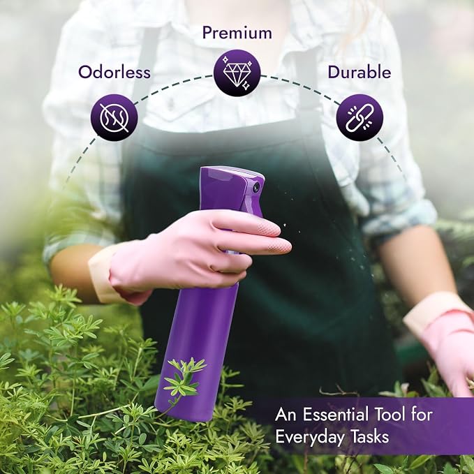 VIGOR PATH Continuous Spray Bottle for Hair – Fine Mist Mister for Hairstyling, Cleaning, Plants, Pets, Barbers, Salons, and Essential Oil Applications (300ml/10.1 oz) Dark Purple