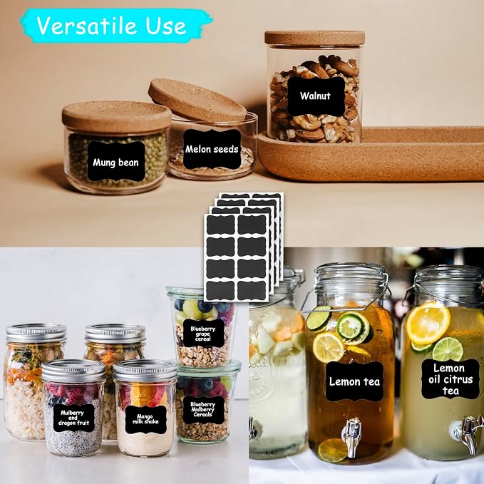 20 Pieces Basket Labels Clip On Set for Storage Bins Kitchen Pantry Basket Box Cube Laundry Organization, with 32 Pieces Removable Chalkboard Tag Stickers and 12 Pieces Chalk Marker