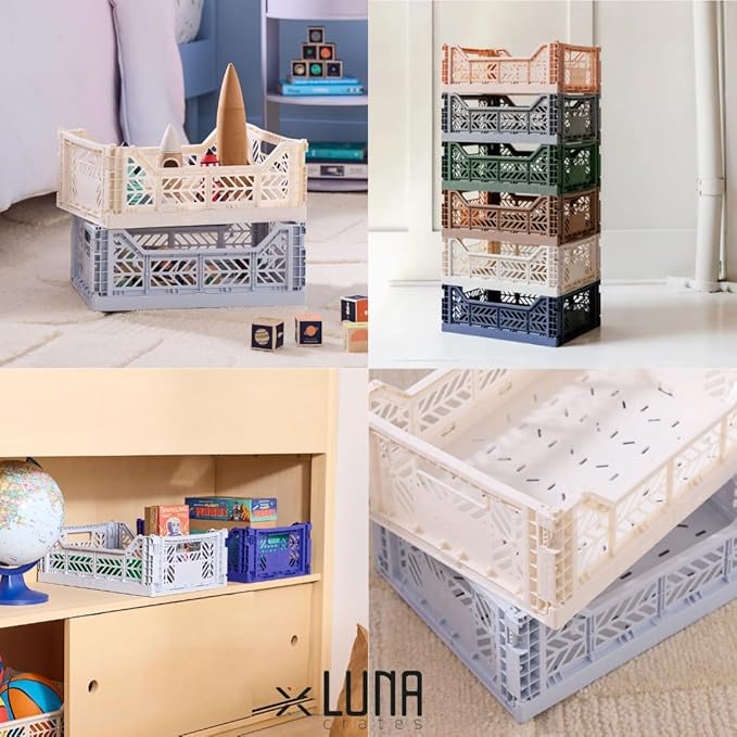 Collapsible Storage Box, Foldable Crate Organizer Bin with Handle, Stackable Crates for Home Organization (WarmTaupe-Lime-Coconut, 14L - 3 Pack)