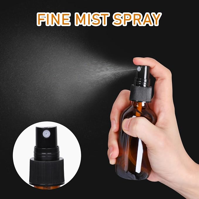 Jaisie.W 16 Pack 2oz Amber Glass Spray Bottles with Fine Mist Sprayer | Small Empty Refillable Containers for Essential Oils, Perfumes, Travel, Cleaning – Includes Labels, Droppers & Brush