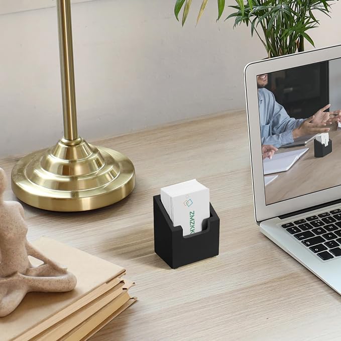 Wood Business Card Holder for Desk - Vertical Business Card Display Stand - Wooden Business Card Organizer for Office Tabletop Desktop, Black