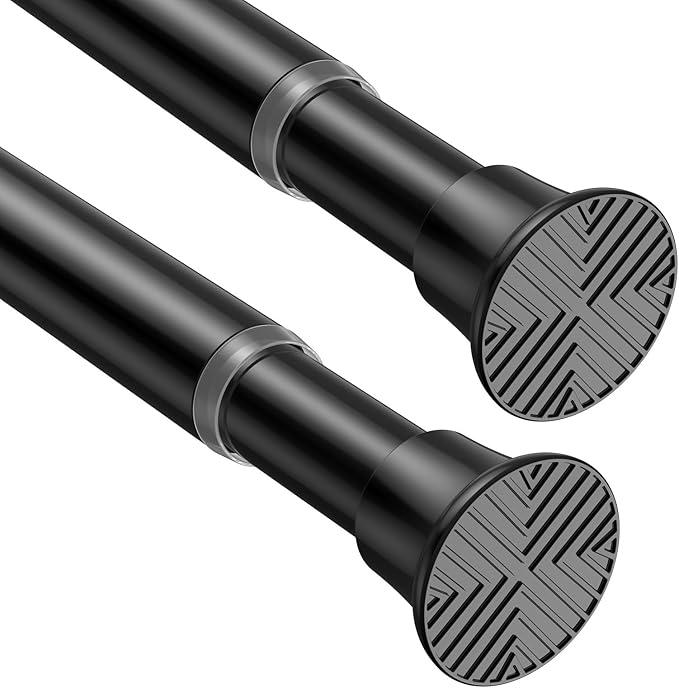 1Pcs Spring Tension Curtain Rod, Shower Curtain Rod 31-62 Inch, Spring Loaded Curtain Rod No Drilling, Adjustable 7/8" Diameter Tension Rod for Windows Bedroom Bathroom Doorway Closet, Black