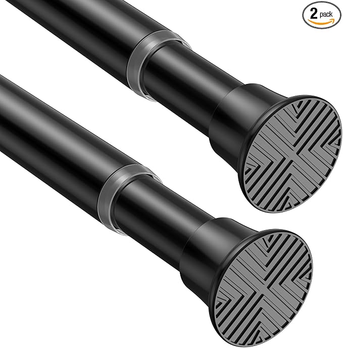 2Pcs Spring Tension Curtain Rod, Shower Curtain Rod 24-46 Inch, Spring Loaded Curtain Rod No Drilling, Adjustable Tension Rod for Windows Bedroom Bathroom Doorway Closet, Black