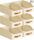 Homsorout Fabric Storage Bins for Organizing - 6 Pack Large Trapezoid Collapsible Storage Bins with Front Handle, Closet Organizers and Storage for Bedroom, Home Shelves, Small Spaces, Beige