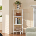 YUFAM 4-Tier Corner Shelf with Sturdy 5-Leg Base, Wooden Corner Bookshelf for Small Spaces, Corner Standing Shelf for Living Room, Bedroom, Office, White
