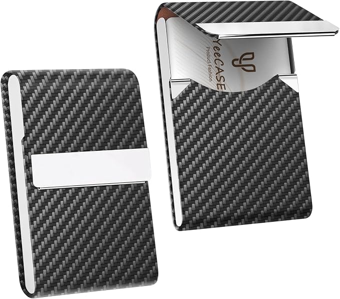 2Pack Leather Stainless Steel Business Card Holder, Metal Slim Business Card Case for Women or Men, Pocket Business Card Carrier with Prints, Magnetic Closure, RFID Blocking