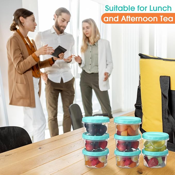 Sieral 36 Pack 8 oz Freezer Containers with Lids Reusable Deli Freezer Storage Containers Stackable Plastic Thick Twist Top Jars for Takeout Food Round Wide Mouth Lunch Snack (Turquoise)