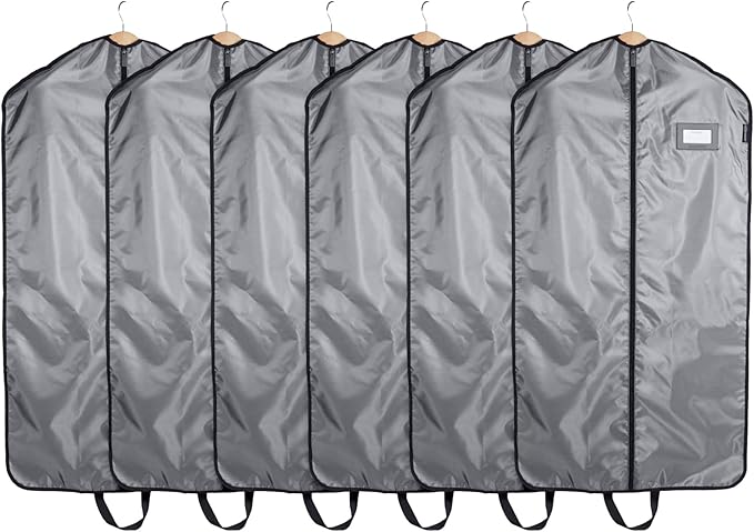 Covermates Keepsakes Garment Bag Set for Closet Storage and Travel – Breathable Suit and Dress Bags with ID Window and Carrying Handles – Heavy-Duty Hanging Wardrobe Protection Set, Grey