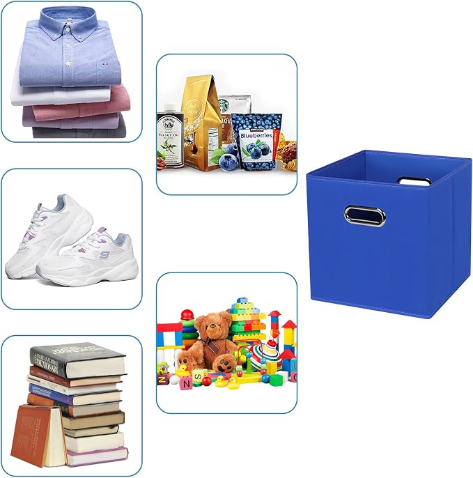 Fabric Cubby Storage Bins,13x13x13 Inches,Cube Organizer Bin Foldable Storage Boxes with Dual Handles Fabric Organizer Box and collapsible Storage basket,Set of 8,Dark Blue