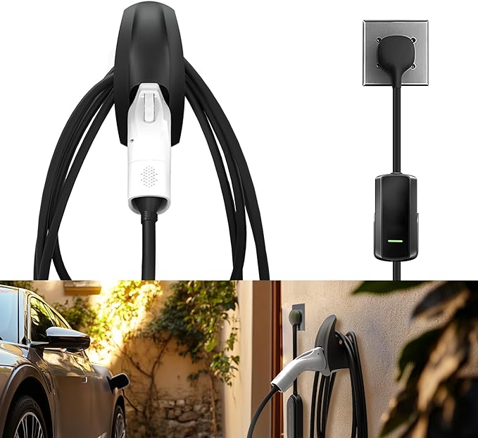 SEVEN SPARTA EV Charging Cable Holder Wall Mount for J1772 Charger, Black | Nozzle Holster, Cable Organizer for Save Garage Space, For J1772 Electric Vehicle Charging Connector