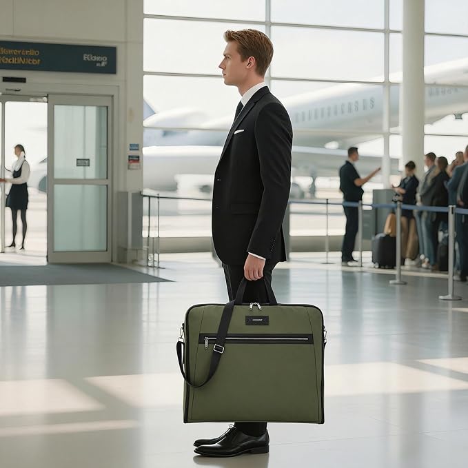 BESMART Garment Bags for Travel, 51" Large Suit Bag for Business Trips | Waterproof,Hangs 3 Suits,Foldable,Wrinkle Free Spacious Luggage Suit Cover,Adjustable Strap,Carry On Flight Approved,Green