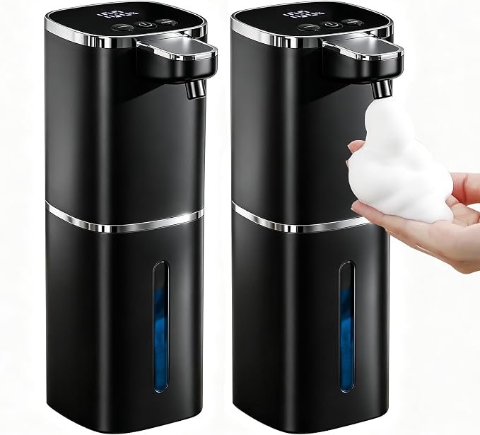 2 Pack Automatic Foaming Soap Dispenser, Touchless Rechargeable | 13.5oz/400mL, with 9 Foam Levels, IPX5 Waterproof, Hands Free for Kitchen Sink & Bathroom