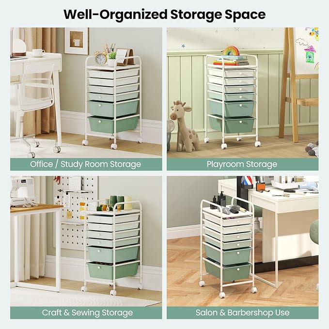 Giantex 6 Storage Drawer Cart Rolling Organizer Cart for Tools Scrapbook Paper Home Office School Multipurpose Mobile Utility Cart, Green Gradient