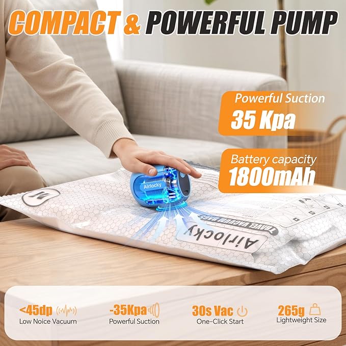 Travel Vacuum Storage Bags with Pump, 9 Pack Carry-on Compression Packing Bags + Portable Electric Pump, 80% Space Saver of Clothes, Vacuum Seal Bags for Clothing Travel Luggage