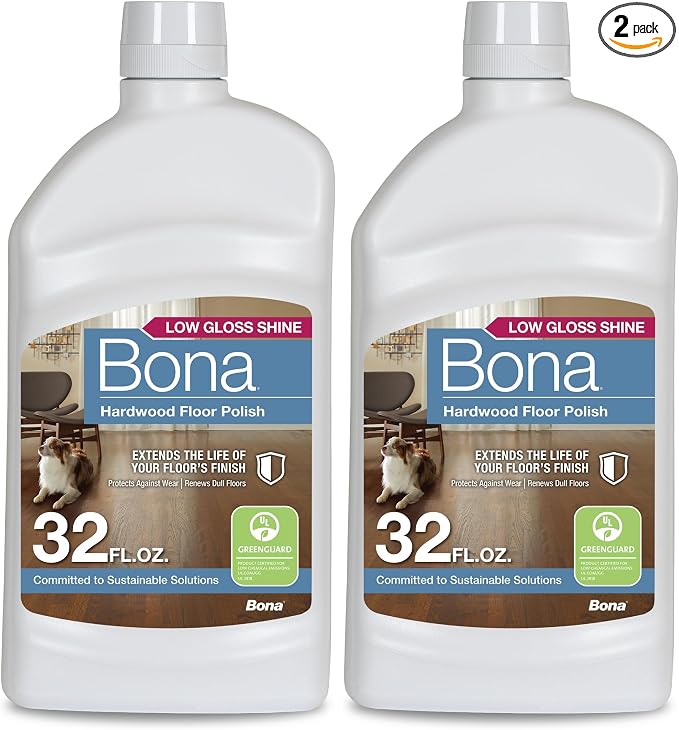 Bona Hardwood Floor Polish - 32 fl oz - Low Gloss Shine - Polish for Wood Floors - Protects and Renews Dull Flooring - Covers 500 sq ft (Pack of 2)