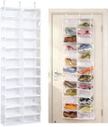 Hoodie Sweatshirt Storage Organizer, Over the Door Sweatshirt Organizer, 26-Pocket Clear Holder, Pockets Wall Shoes Bag, Portable Closet Wardrobe,63"L X 22"W X 6.3"H,Cabinet Behind The Doors (White)