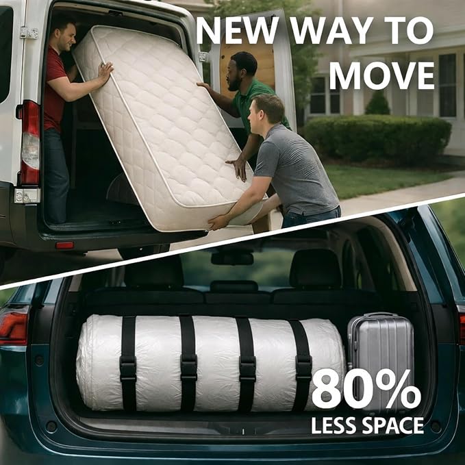 Memory Foam Mattress Vacuum Bag for Moving and Storage – Heavy Duty Compression Bag with Straps, Vacuum Bag for Memory Foam Mattress (King/Cal King, 4 Straps)