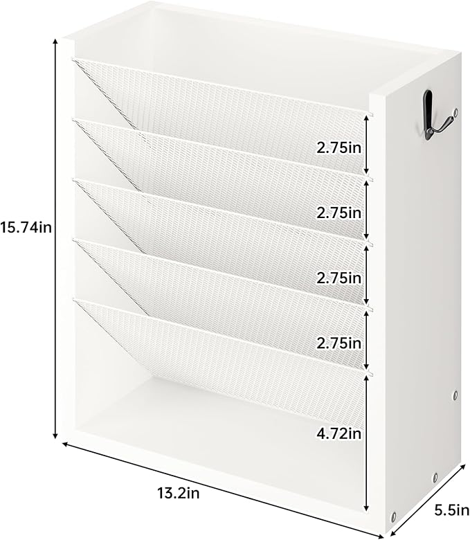 Creso hom Mail Organizer Wall Mounted, Mail Sorter with 2 Key Hooks, 6-Slot File Organizer for Wall or Desk, Wood Letter Holder Envelopes Bills Accessories for Home Office, White